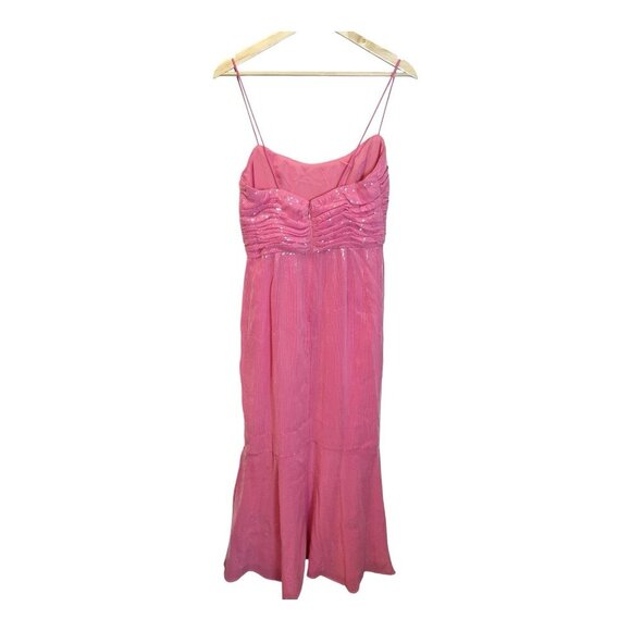 Hutch Anthropologie Tylia Maxi Dress Size 0 Barbie Pink Ruched Bodice Sequined - Picture 4 of 10